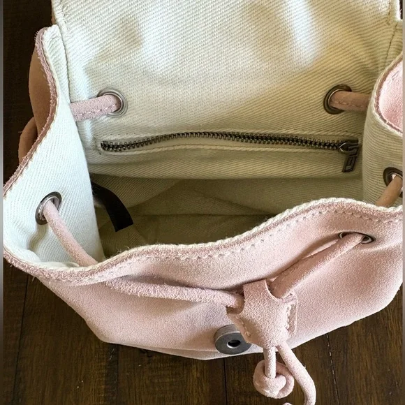 Like New Brandy Melville Pink Suede Mini Backpack, Drawstring/Snap Closure - Picture 14 of 14